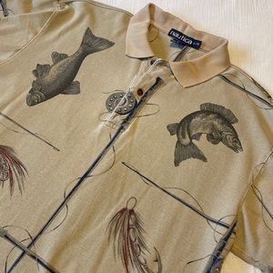 Nautica men’s short sleeve polo fly fishing shirt